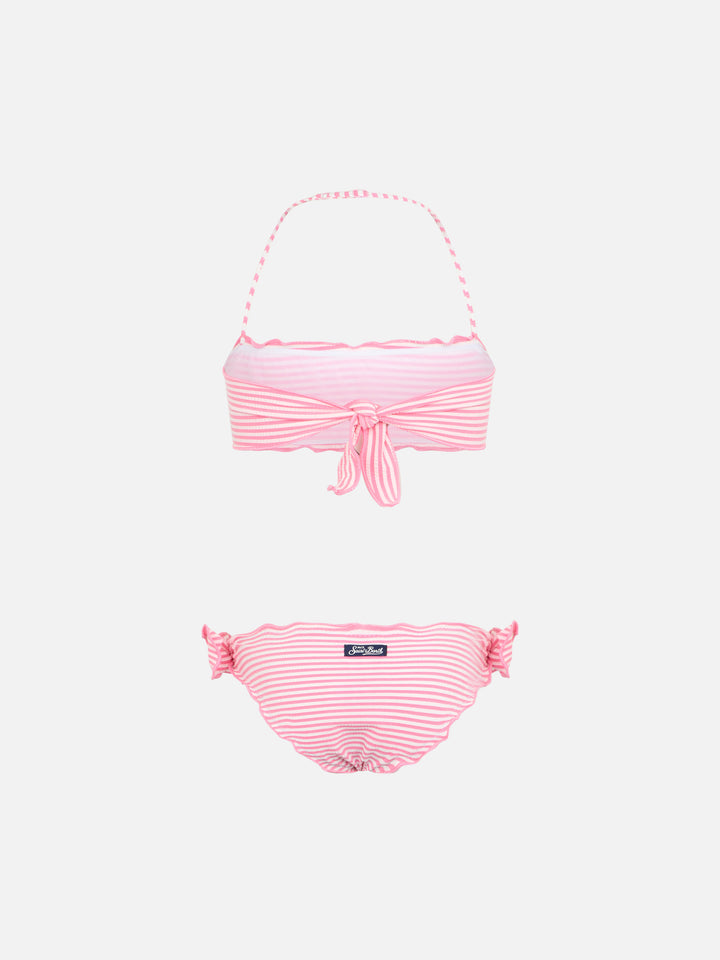Girl seersucker classic bandeau bikini Emy with striped print - MC2 Saint Barth