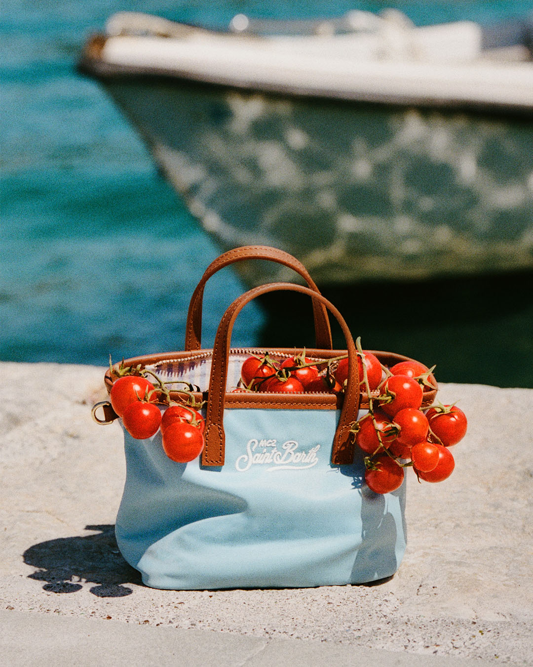Bolso mini City de nailon azul claro 
