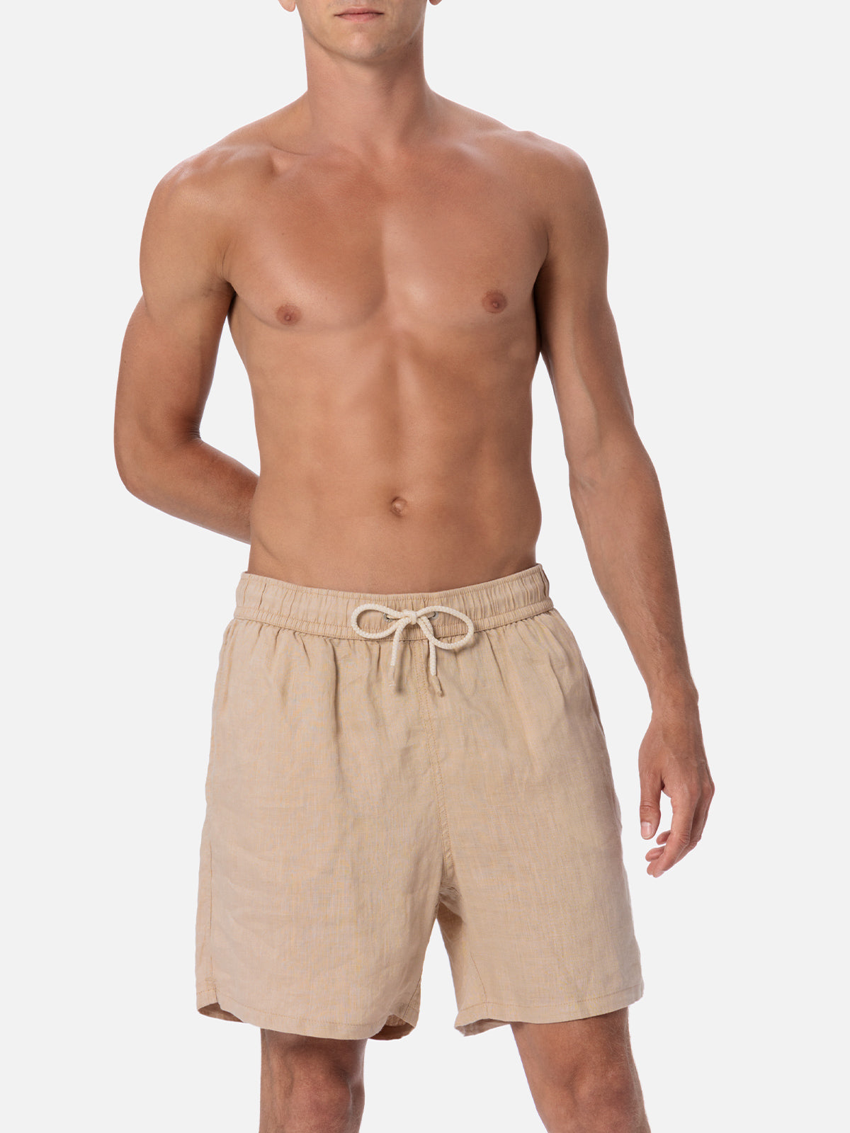 Man mid-length beige linen swim-shorts Gustavia - MC2 Saint Barth