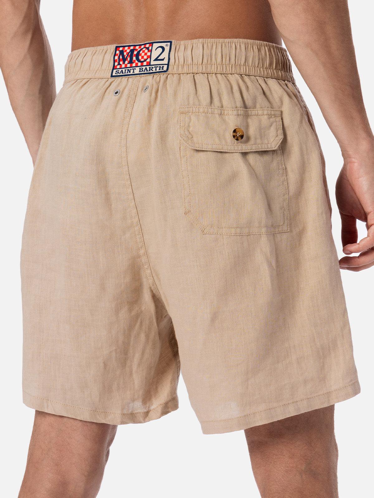 Man mid-length beige linen swim-shorts Gustavia - MC2 Saint Barth