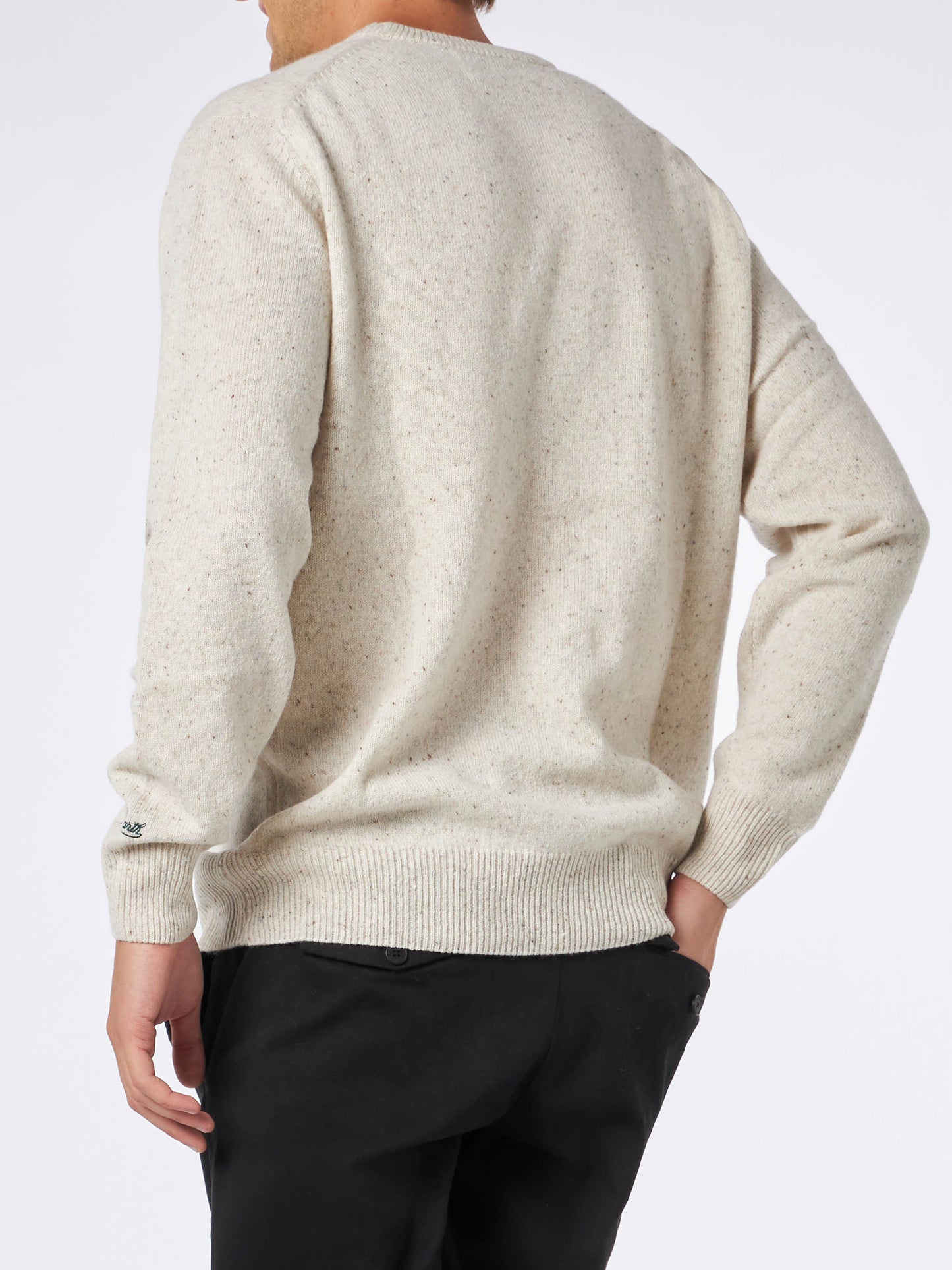 Herren-Donegal-Pullover mit Rundhalsausschnitt und St. Moritz-Polo-Print