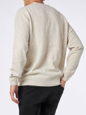 Herren-Donegal-Pullover mit Rundhalsausschnitt und St. Moritz-Polo-Print