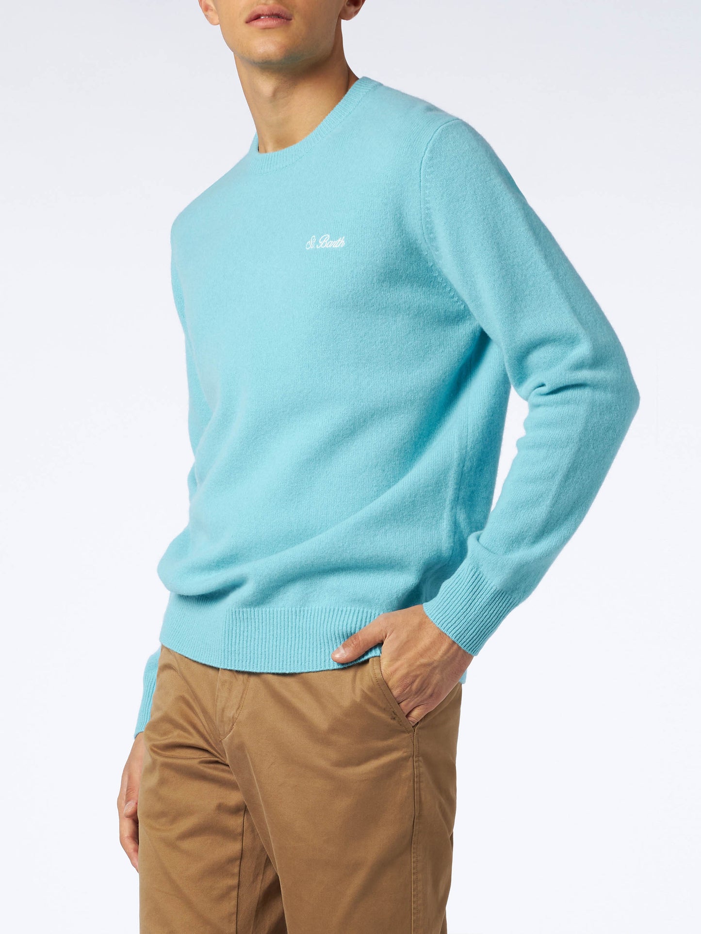 Regent Pullover in Wassergrün aus Lammwolle