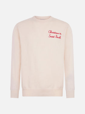 Herrenpullover mit Rundhalsausschnitt und „Christmas in Saint Barth“-Stickerei