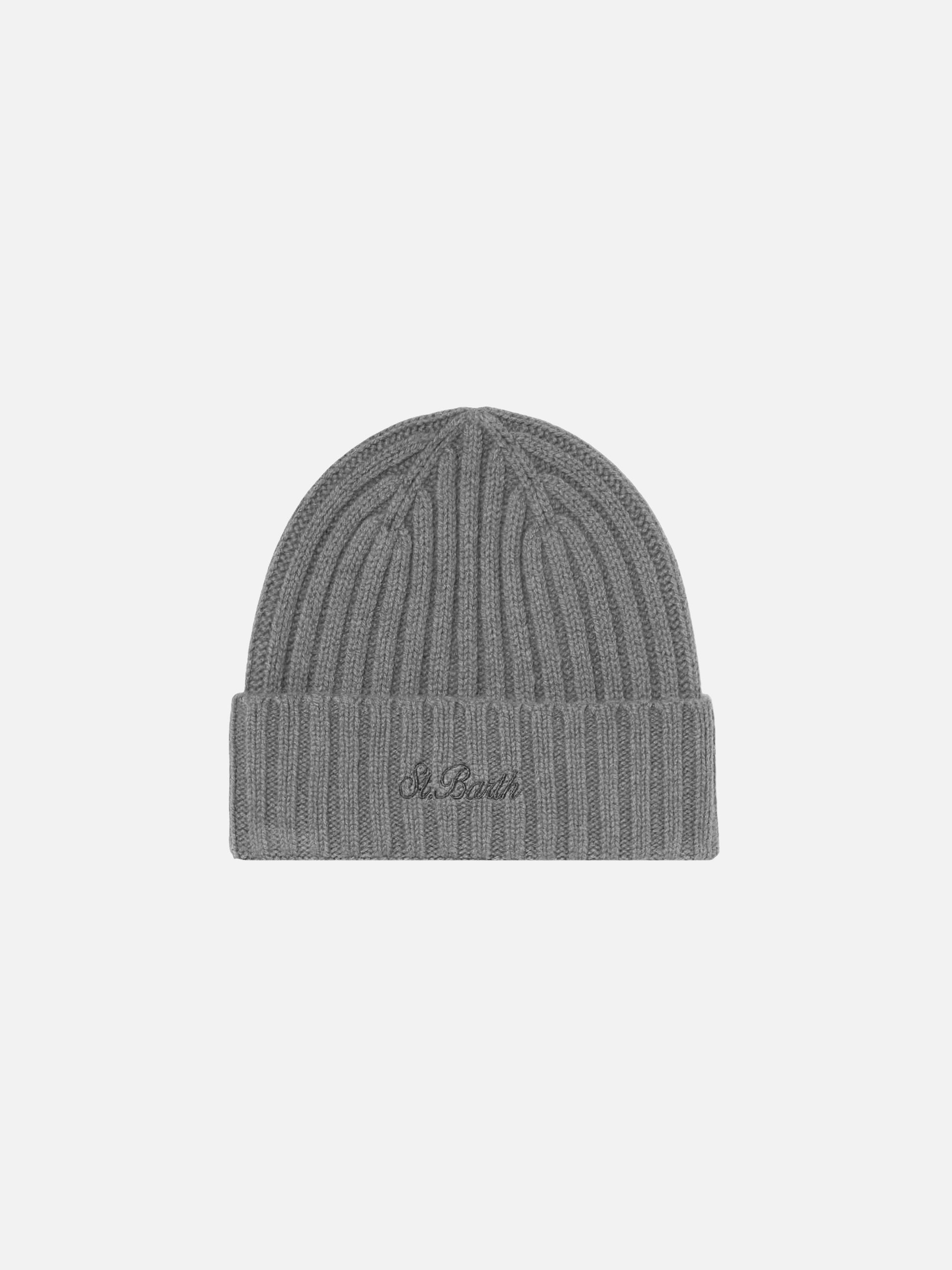 Man grey cashmere hat Wengen with St. Barth embroidery - MC2 Saint Barth