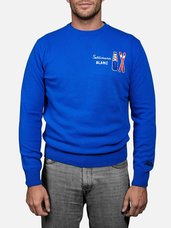 Man bluette sweater Heron Light with Settimana Blanc embroidery | BLANC 1664 SPECIAL EDITION - MC2 Saint Barth