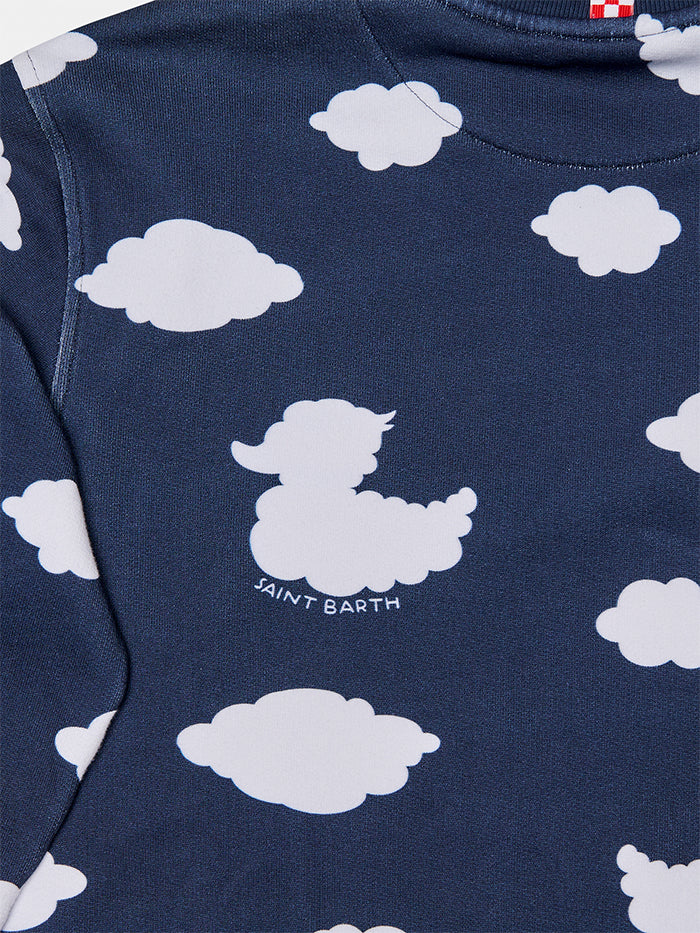 Kid crewneck blue sweatshirt with Coccole e nuvole embroidery | COCCOLEBIMBI SPECIAL EDITION - MC2 Saint Barth