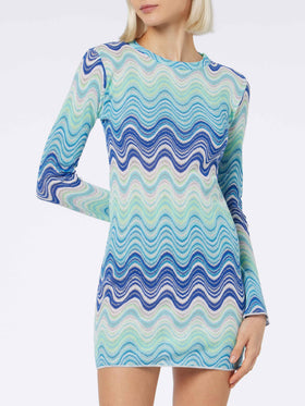 Woman raschel knit light blue short dress Imany - MC2 Saint Barth