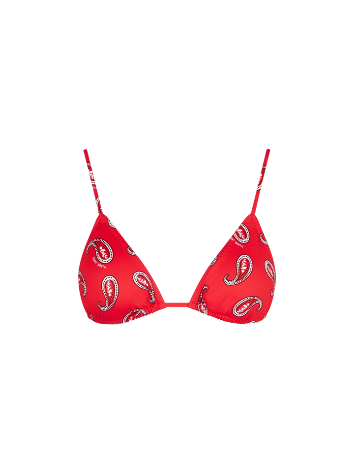 Red Janet triangle bikini top with paisley print