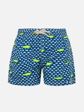 Boy lightweight fabric swim-shorts Jean Lighting with crocodile print - MC2 Saint Barth