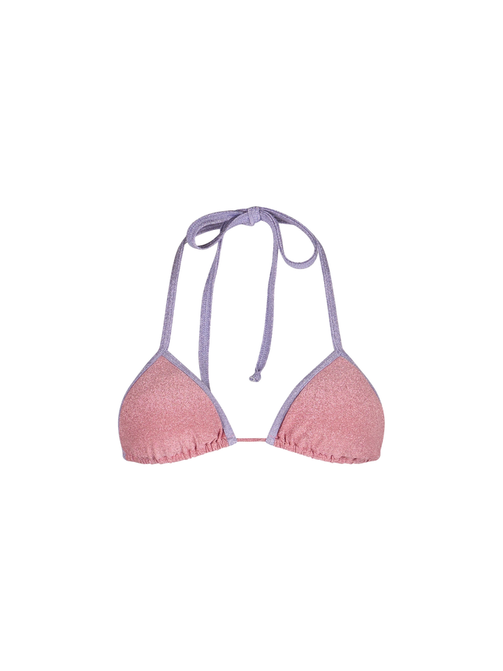 Woman pink lurex triangle top swimsuit Leah with piping - MC2 Saint Barth