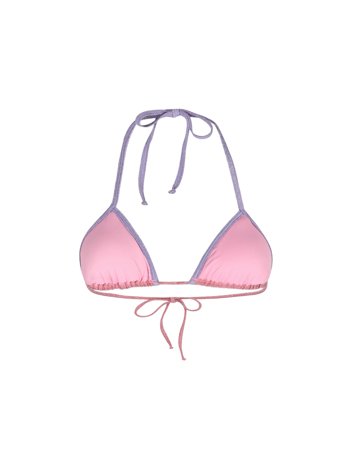 Woman pink lurex triangle top swimsuit Leah with piping - MC2 Saint Barth