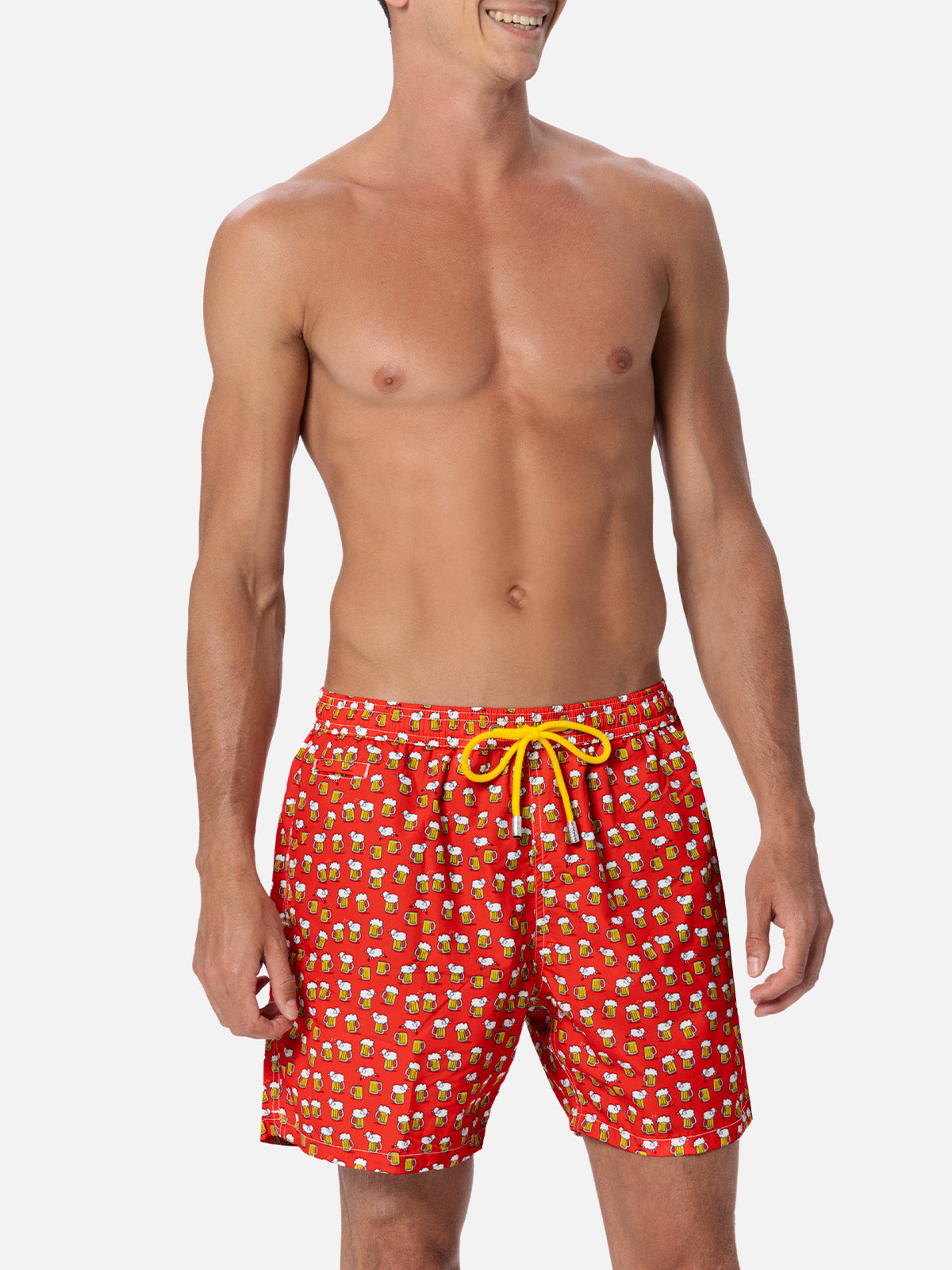 Man lightweight fabric swim-shorts Lighting Micro Fantasy with beer print - MC2 Saint Barth