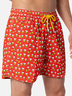 Man lightweight fabric swim-shorts Lighting Micro Fantasy with beer print - MC2 Saint Barth