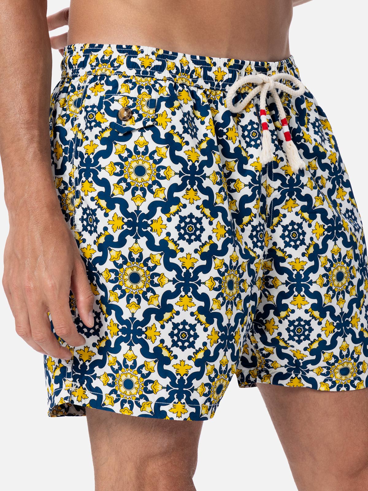 Man lightweight fabric swim-shorts Lighting 70 with majolica print - MC2 Saint Barth