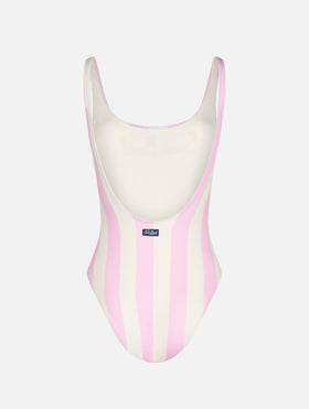 Woman striped scooped back one piece swimsuit Lora - MC2 Saint Barth