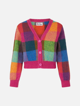Gebürsteter, kurz geschnittener Damen-Cardigan mit Puffärmeln