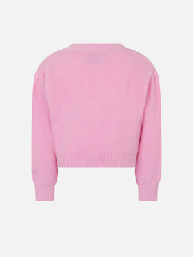 Girl brushed cropped cardigan with puff sleeves - MC2 Saint Barth