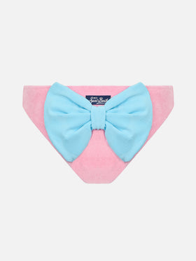 Girl pink terry swim briefs Madame with bow - MC2 Saint Barth