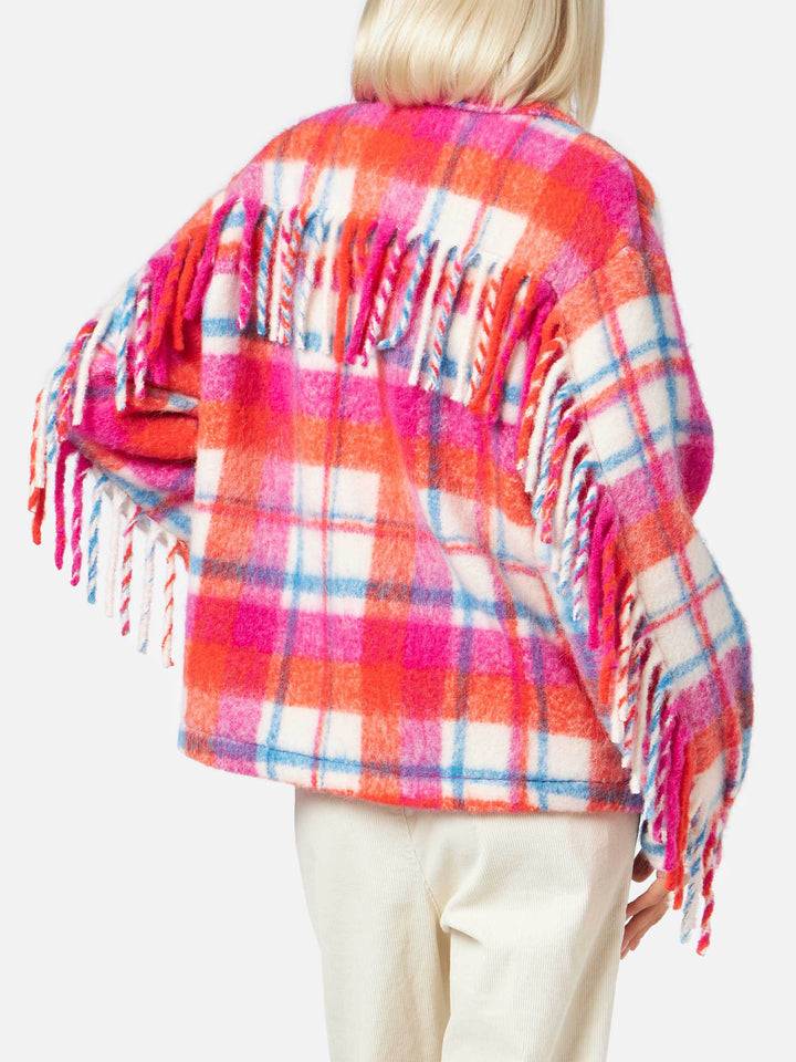 Marceline tartan overshirt jacket with fringes
