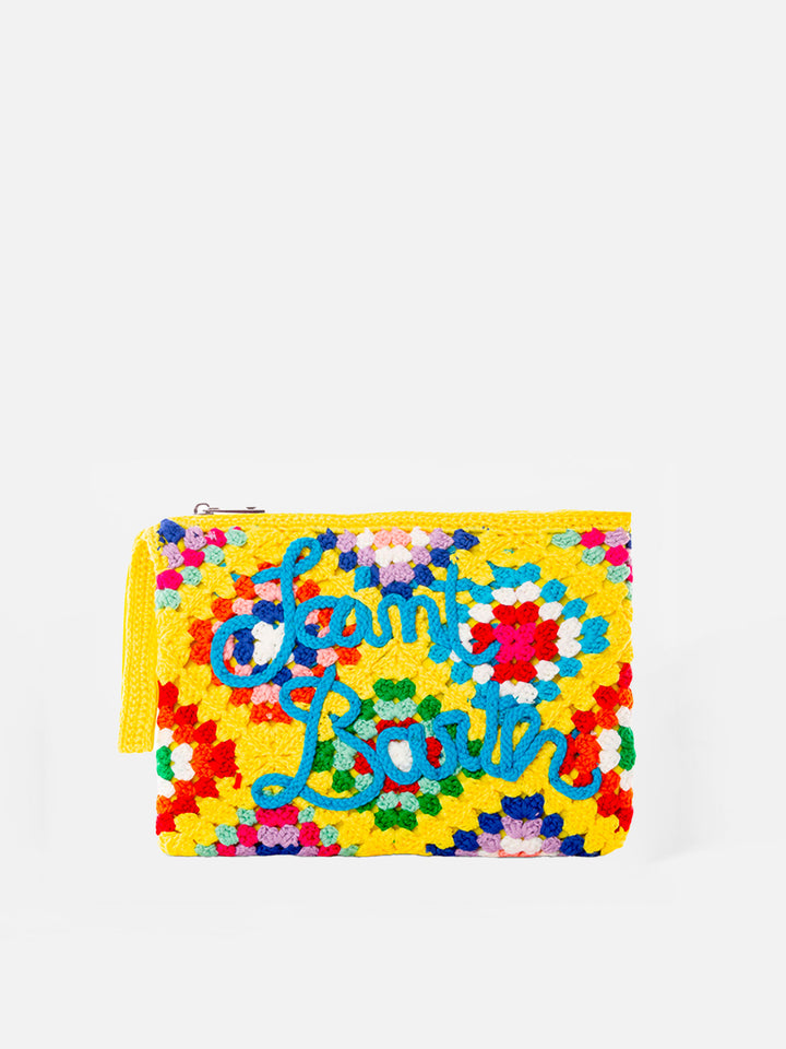 Parisienne yellow crochet pouch bag with Saint Barth embroidery - MC2 Saint Barth