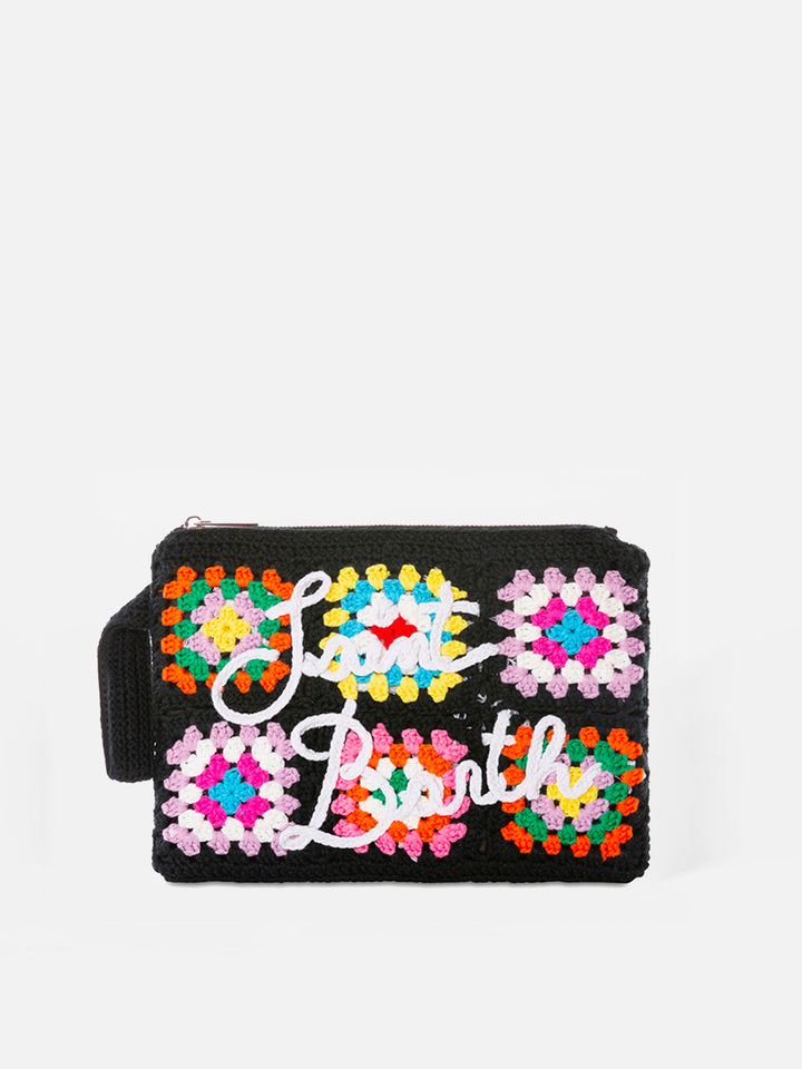 Parisienne black crochet pouch bag with Saint Barth embroidery - MC2 Saint Barth