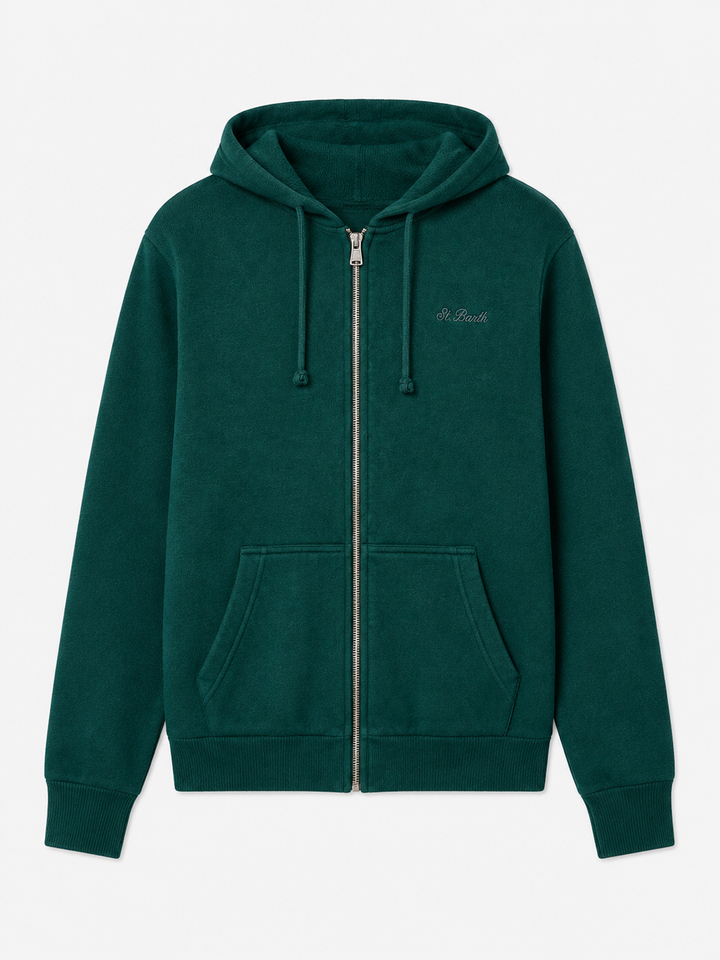 Sudadera con capucha Mahony de lana en color verde liso 