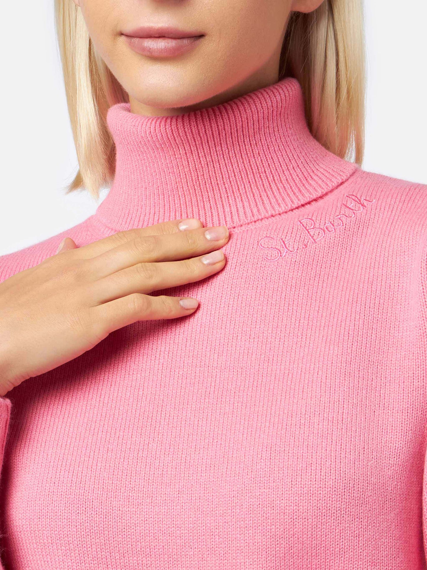 Rosa Rollkragenpullover Moody aus Kaschmirmischung für Damen