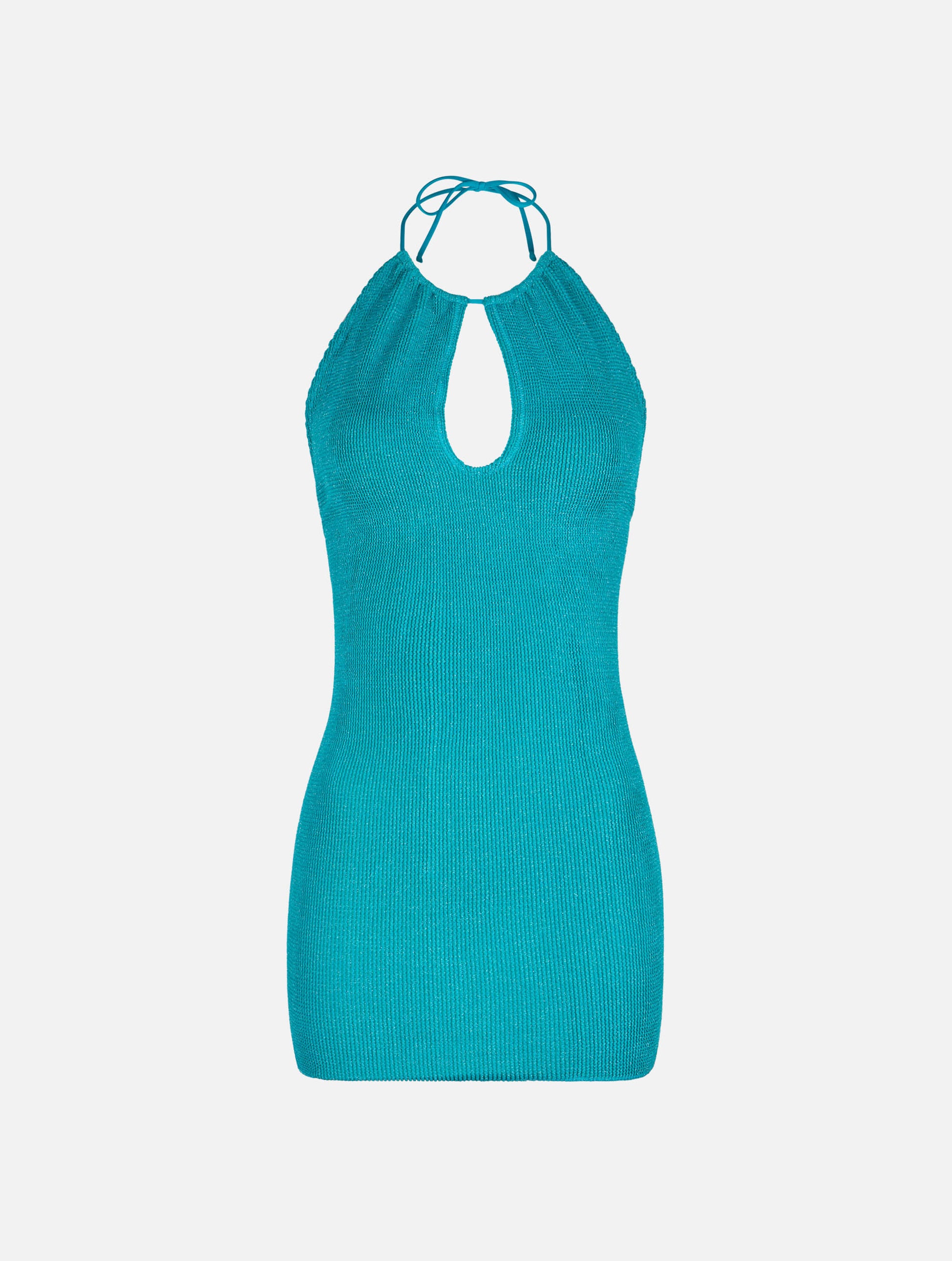 Woman teal green lurex halterneck crinkle dress - MC2 Saint Barth