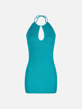 Woman teal green lurex halterneck crinkle dress - MC2 Saint Barth