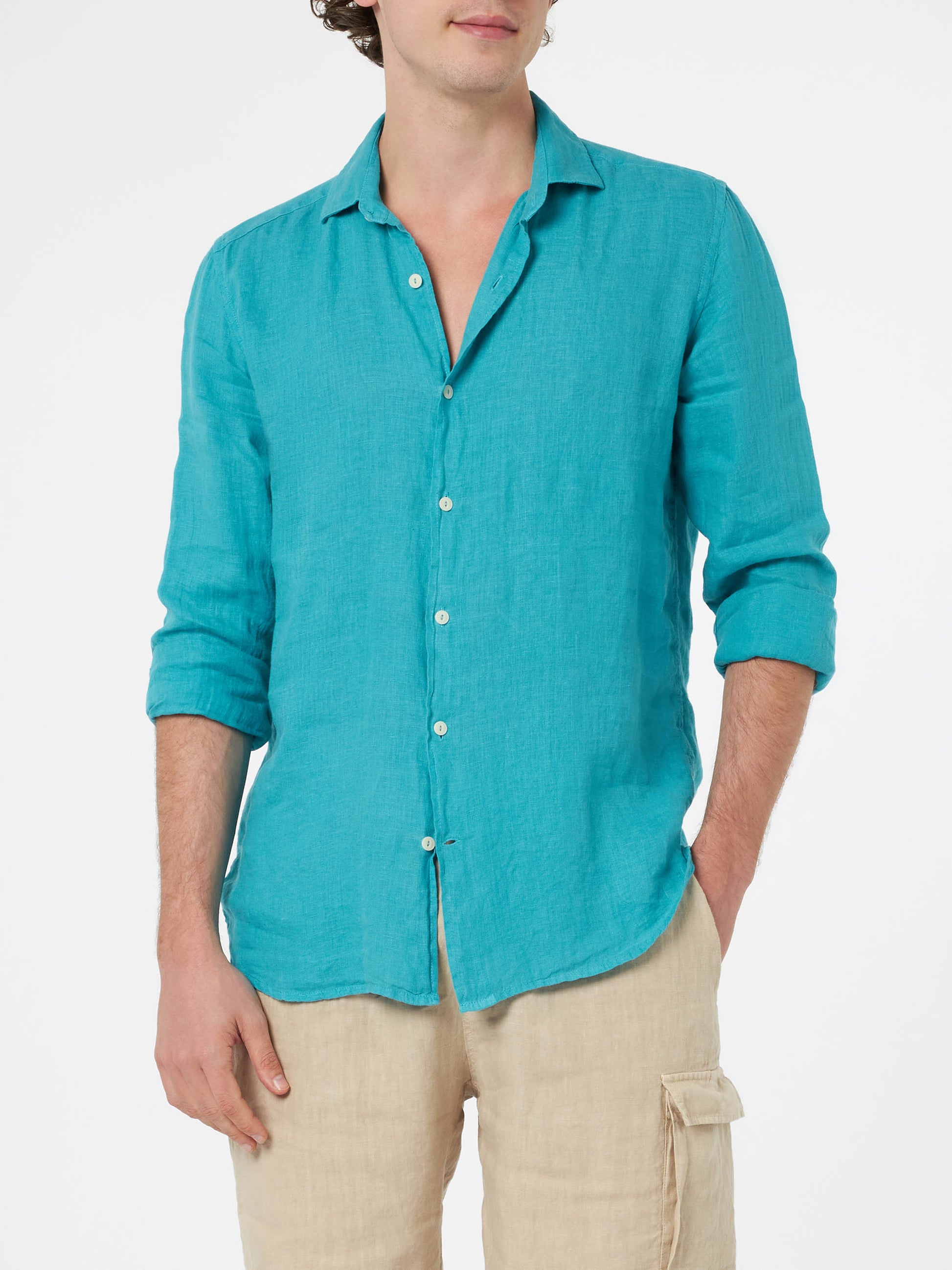 Man teal linen shirt Pamplona - MC2 Saint Barth
