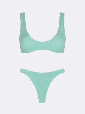 Pamy Naomi Bralette-Bikini aus Crinkle-Stoff in Salbeigrün