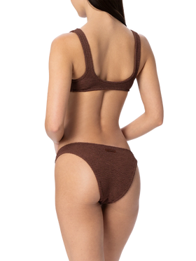 Braguita de baño clásica de tejido crinkle marrón para mujer Elise 