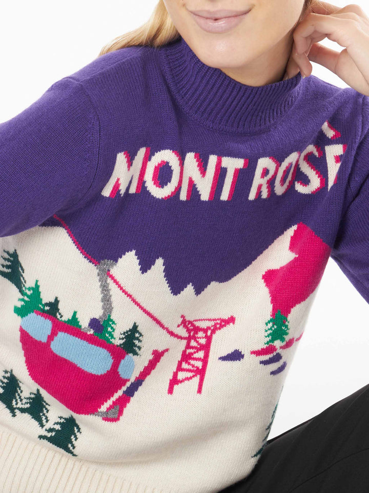 Woman crewneck sweater New Queen with Mont Rosè postcard jacquard - MC2 Saint Barth
