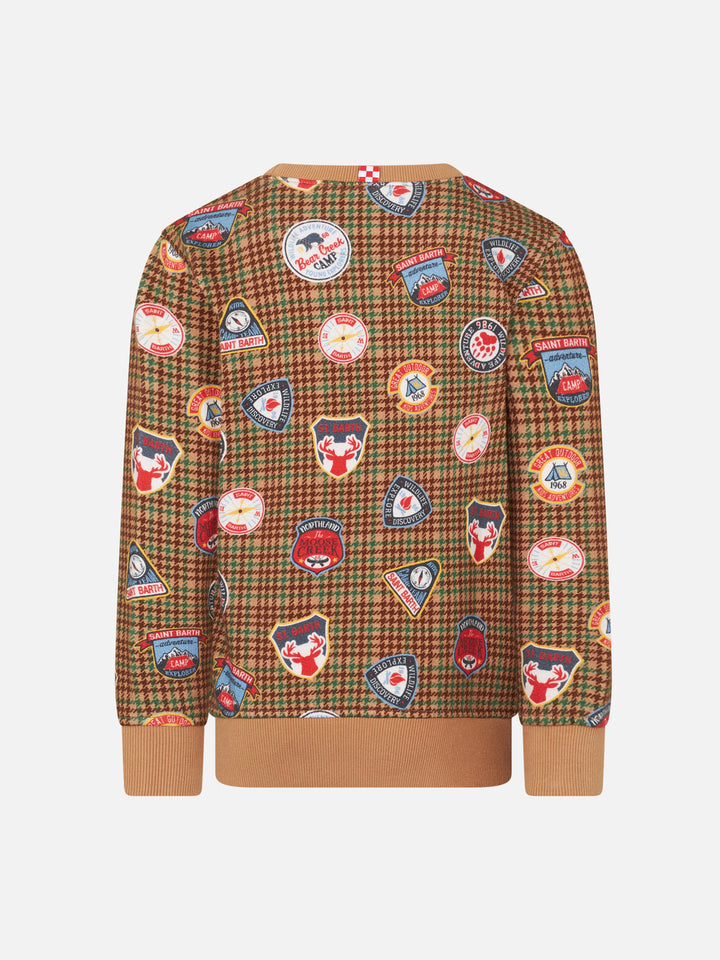 Boy crewneck sweatshirt with patches and pied de poule print - MC2 Saint Barth