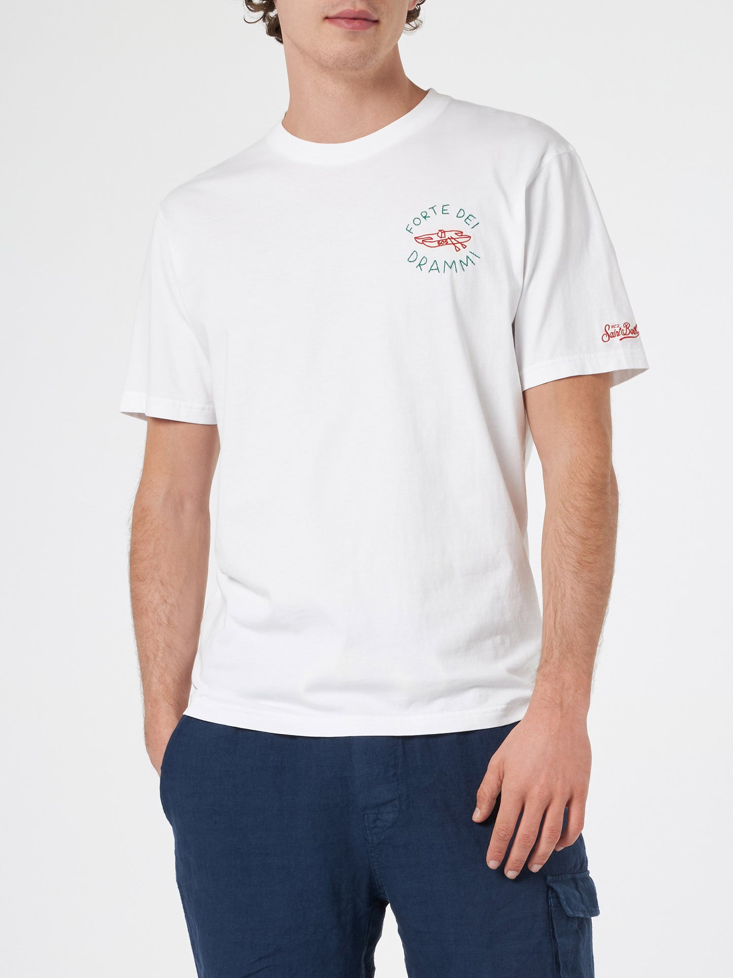 Man classic fit cotton jersey t-shirt Portofino with Forte dei Drammi embroidery | INSULTI LUMINOSI SPECIAL EDITION - MC2 Saint Barth