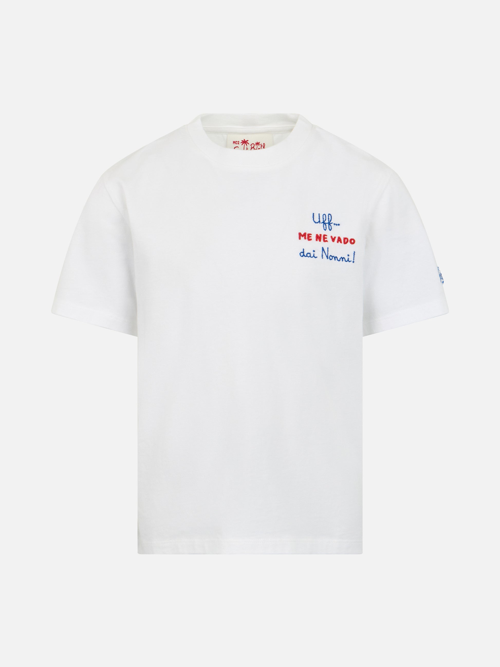 Boy cotton jersey t-shirt Portofino Jr with Me ne vado dai nonni embroidery - MC2 Saint Barth