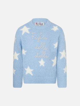 Girl crewneck soft sweater with stars and Figlia delle Stelle embroidery | NIKI DJ SPECIAL EDITION - MC2 Saint Barth