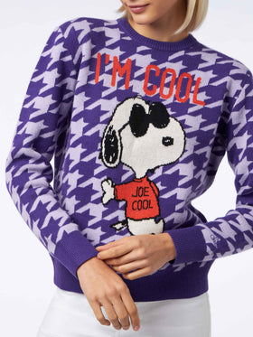 Woman crewneck pied de poule sweater with Snoopy jacquard | SNOOPY PEANUTS™ SPECIAL EDITION - MC2 Saint Barth