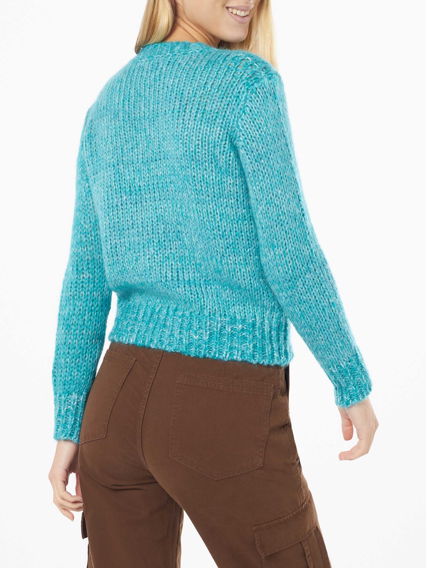 Woman crewneck soft crop sweater with Sundays are for Coccole embroidery - MC2 Saint Barth