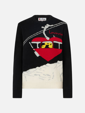 Woman crewneck black sweater with Lovovia embroidery - MC2 Saint Barth