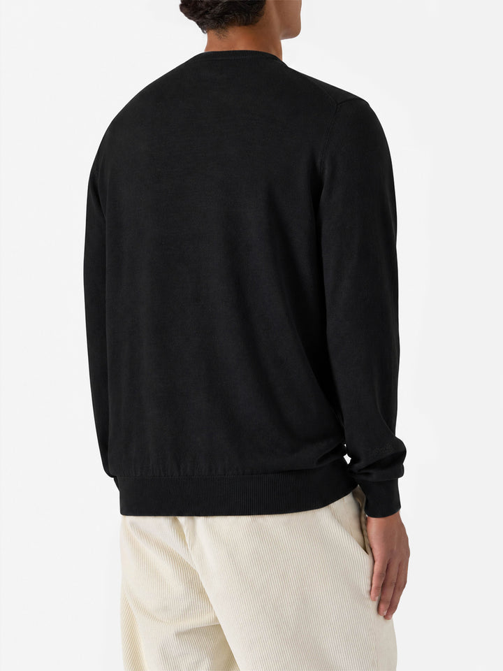 Pull Regent à col rond en MERINO WOOL noire 100 % 