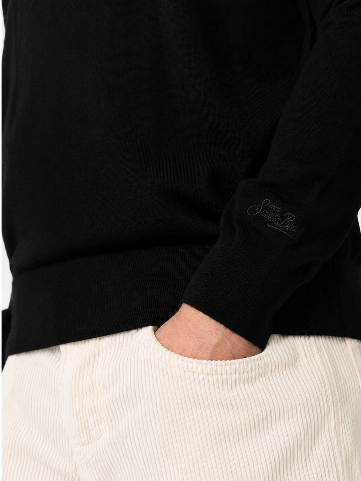 Black Regent Light merino wool crewneck sweater