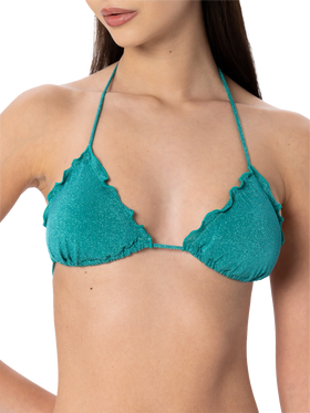 Woman teal lurex classic triangle beach top Sagittarius - MC2 Saint Barth