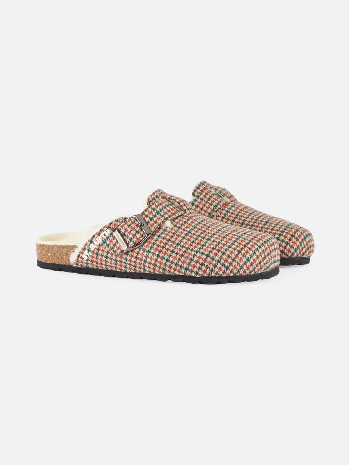 Furry sandal clogs Sandal Clog with pied de poule print