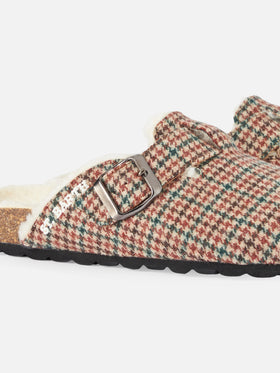 Woman furry sandal clogs with pied de poule print - MC2 Saint Barth