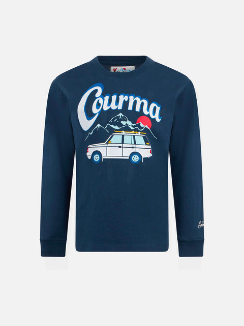 Boy heavy cotton t-shirt with Courma mountains car print - MC2 Saint Barth