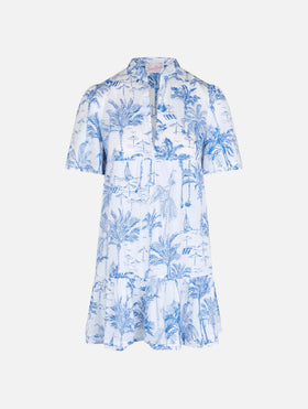 Woman cotton voile short dress Siara with toile de jouy print - MC2 Saint Barth