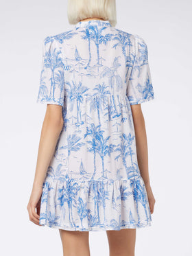 Woman cotton voile short dress Siara with toile de jouy print - MC2 Saint Barth