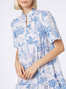 Woman cotton voile short dress Siara with toile de jouy print - MC2 Saint Barth
